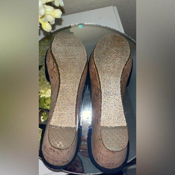 TOMS Black Suede and Cork Wedge Sandals - Picture 4 of 12